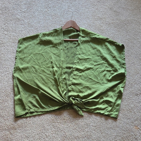 FLOREAT Anthropologie Green Tie-Front Sleeveless Kimono Blouse Coverup One Size - Picture 8 of 11